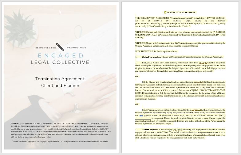 Wedding Planner cancel contract example text