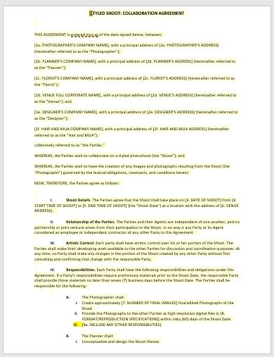 Styled Shoot Contract Example Text