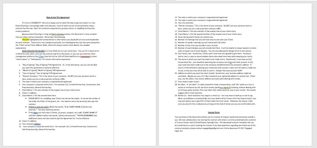 Wedding & Event Planner Contract-Contract Templates-The Engaged Legal Collective