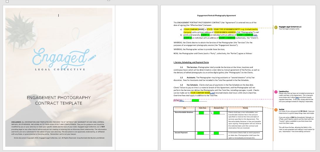 Engagement Photography Session Contract Template