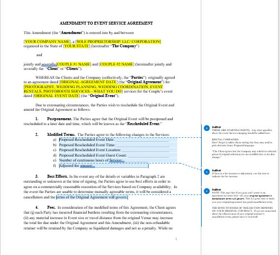BUNDLE: Postponement AND Cancellation Agreement for Wedding & Event Pr ...